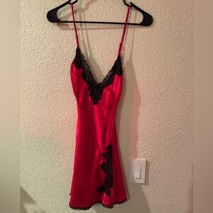 Frederick's of Hollywood Red Chemise with Black Lace